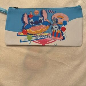 Blue & White Stitch Pencil Bag / Makeup bag with Short Strap